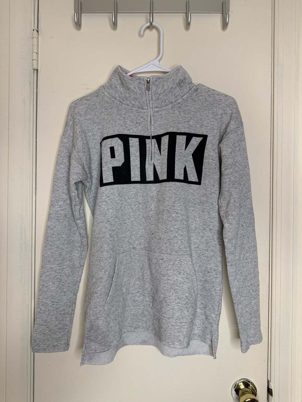 PINK Victoria's Secret Gray Heather Half Zip Pullover Hoodie Sweatshirt